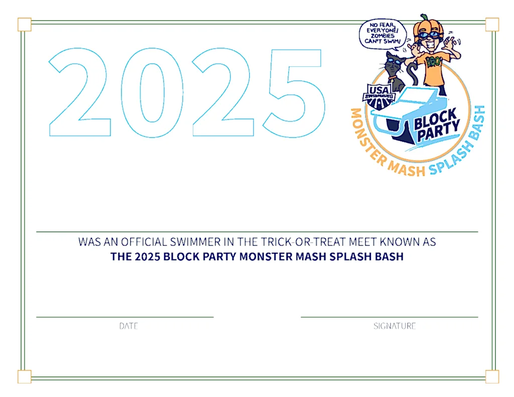 Monster Mash Splash Bash Certificate